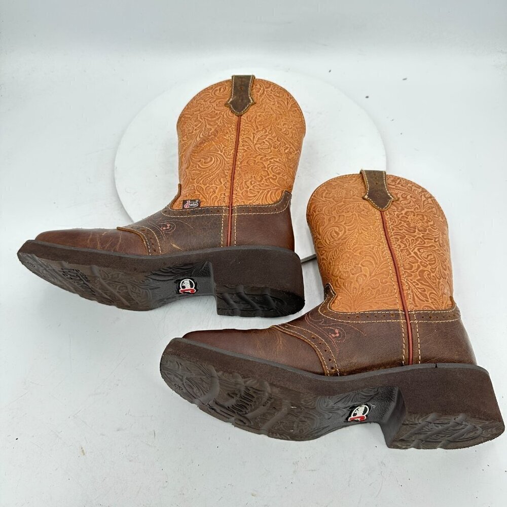 Justin Women Size 7B GY9530 Starlina 11" Tan Frenzy Square Toe Western Boot - Picture 7 of 13